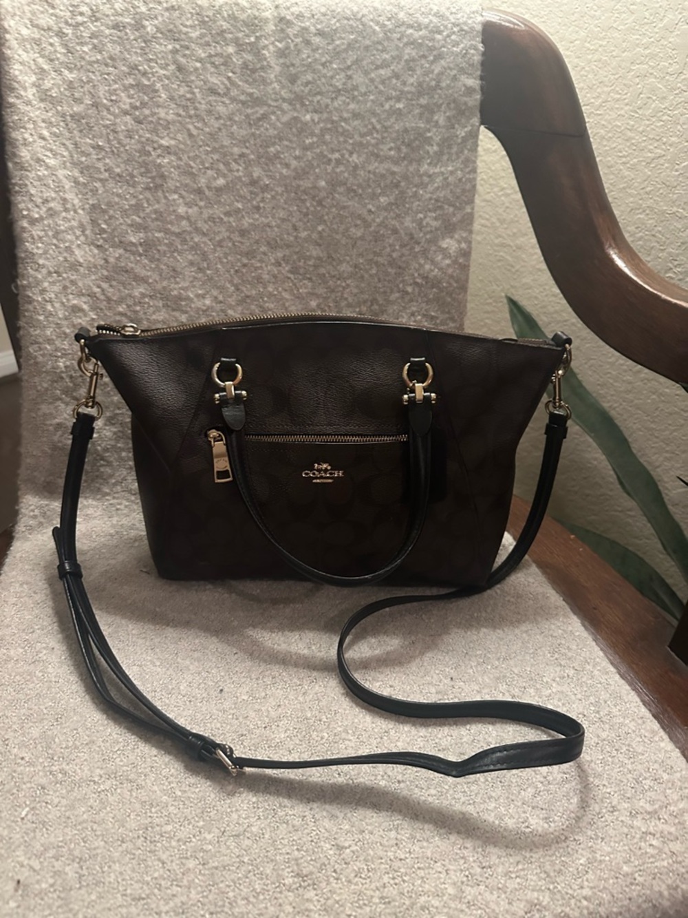 Coach Brown Signature Dome Satchel with Removable Strap